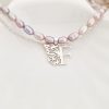 Lantisor cu Perle - Gratia initialei - Model 2 straturi cu sirag perle rice mov si lantisor cu initiala si aripa de fluture - Argint 925-Colectii >> Comori Perlate