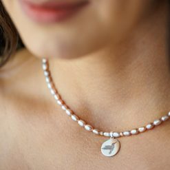 Lantisor cu Perle - Pasarea Colibri - Model sirag perle rice mov cu pandantiv banut - Argint 925-Colectii >> Comori Perlate