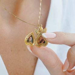 Medalion inger cu poze in interior - Golden Angel - Argint 925 placat cu Aur Galben 18K - Cristal White Zirconia-Toate >> Argint 925 >> Lantisoare Argint