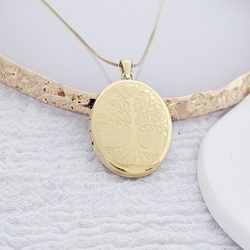 Medalion oval cu poze in interior - Eternal Tree - Argint 925 placat cu Aur Galben 18K-Toate >> Argint 925 >> Lantisoare Argint