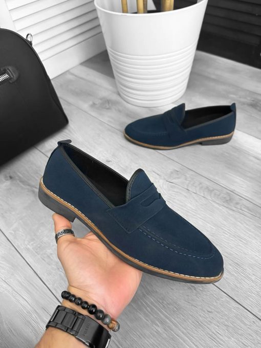 Mocasini barbati albastri  tapla subtire  piele eco  comozi cu defect DEF12316  T53-3-Incaltaminte > Mocasini barbati