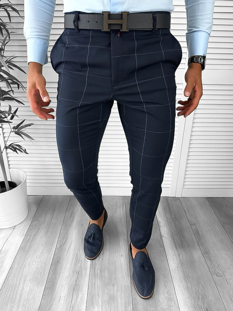 Pantaloni barbati eleganti regular fit bleumarin 11969  D3-1.1-Pantaloni > Pantaloni eleganti