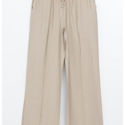 Pantaloni cu croiala dreapta si snur-FEMEI/IMBRACAMINTE/Pantaloni si colanti-IMBRACAMINTE/Pantaloni si colanti
