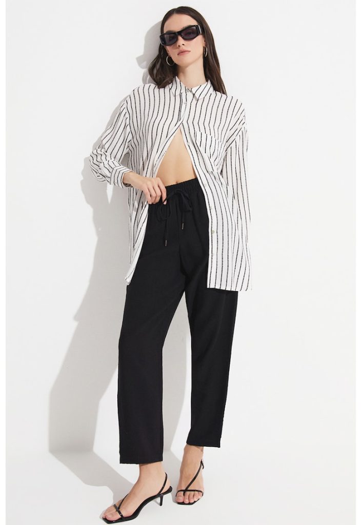 Pantaloni cu snur de ajustare si buzunare-FEMEI/IMBRACAMINTE/Pantaloni si colanti-IMBRACAMINTE/Pantaloni si colanti