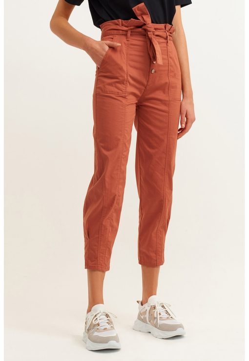 Pantaloni de bumbac cu cordon in talie-FEMEI/IMBRACAMINTE/Pantaloni si colanti-IMBRACAMINTE/Pantaloni si colanti