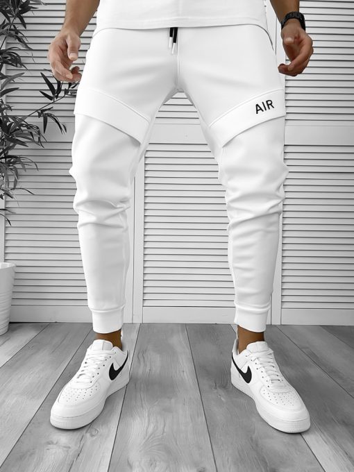 Pantaloni de trening albi conici cu mic defect DEF742 D3-5.3-Pantaloni > Pantaloni de trening
