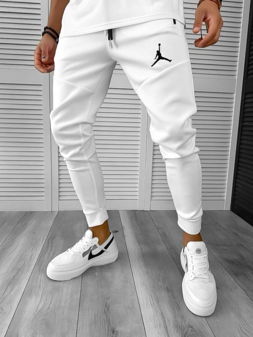 Pantaloni de trening albi conici  silon  12361 P20-3.1-Pantaloni > Pantaloni de trening