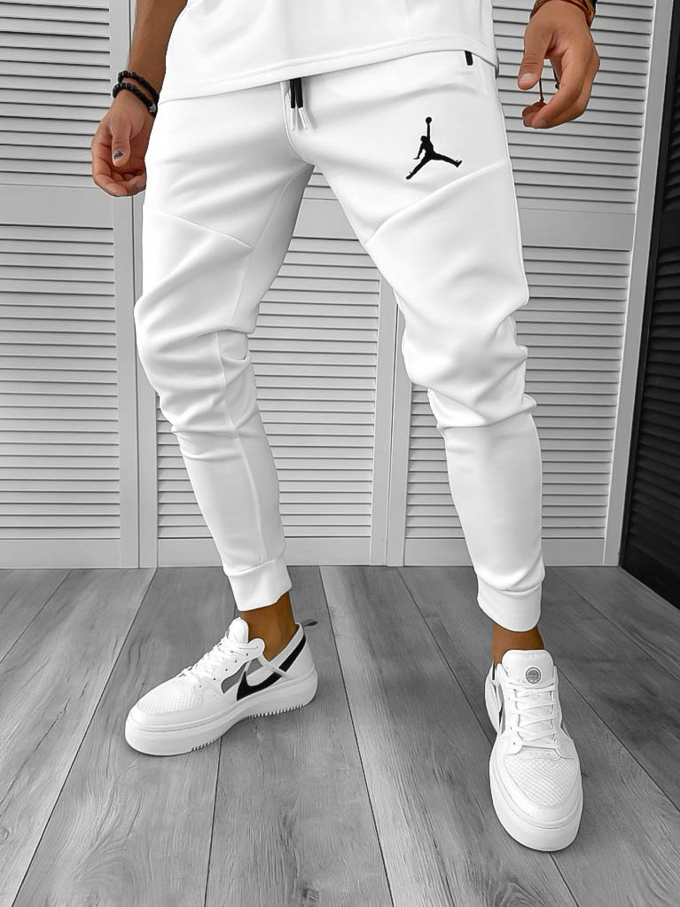 Pantaloni de trening albi conici  silon  12361 P20-3.1-Pantaloni > Pantaloni de trening