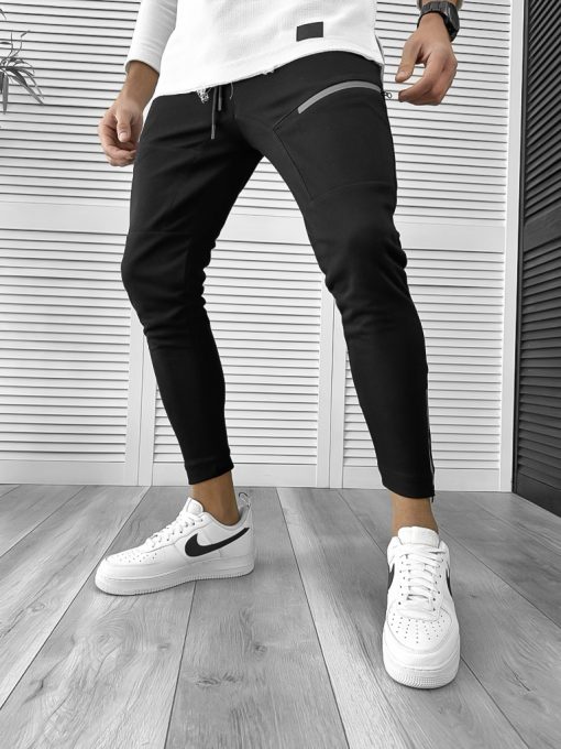 Pantaloni de trening conici negri 1140 D5-2.4-Pantaloni > Pantaloni de trening