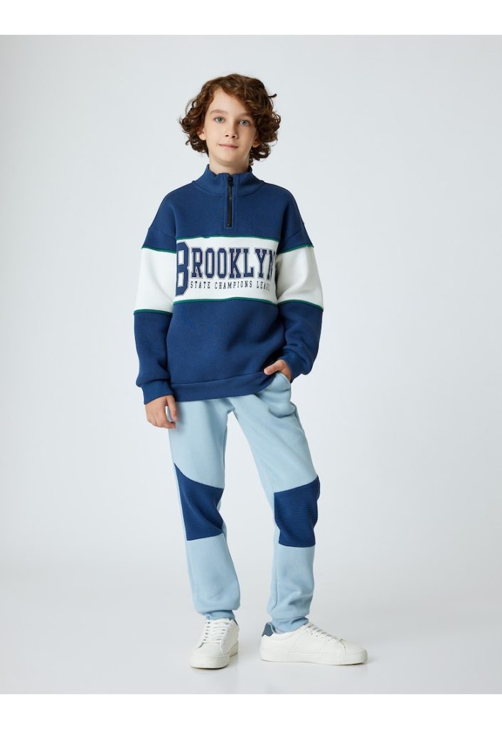 Pantaloni de trening cu model colorblock si snururi de ajustare-BAIETI/IMBRACAMINTE/Blugi-IMBRACAMINTE/Blugi