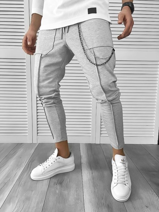 Pantaloni de trening gri conici 10142 O2-4.3-Pantaloni > Pantaloni de trening