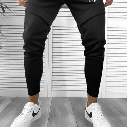 Pantaloni de trening negri   silon   conici 12374 D5-4.2-Pantaloni > Pantaloni de trening