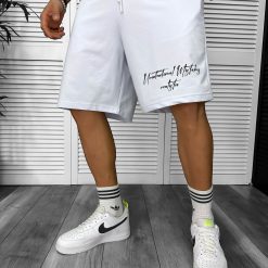 Pantaloni de trening scurti  albi  cu imprimeu Y250 D3-4.2-Pantaloni > Pantaloni scurti