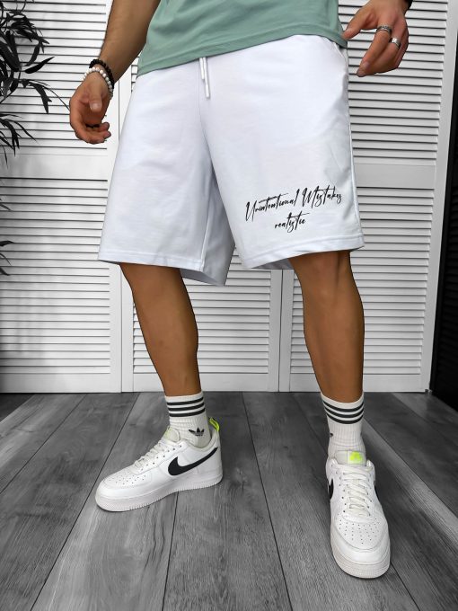 Pantaloni de trening scurti  albi  cu imprimeu Y250 D3-4.2-Pantaloni > Pantaloni scurti