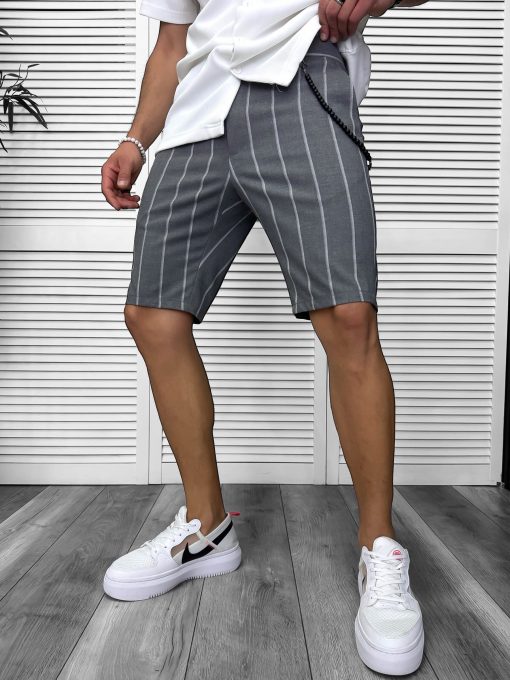 Pantaloni scurti casual  gri cu dungi   13165-Pantaloni > Pantaloni scurti