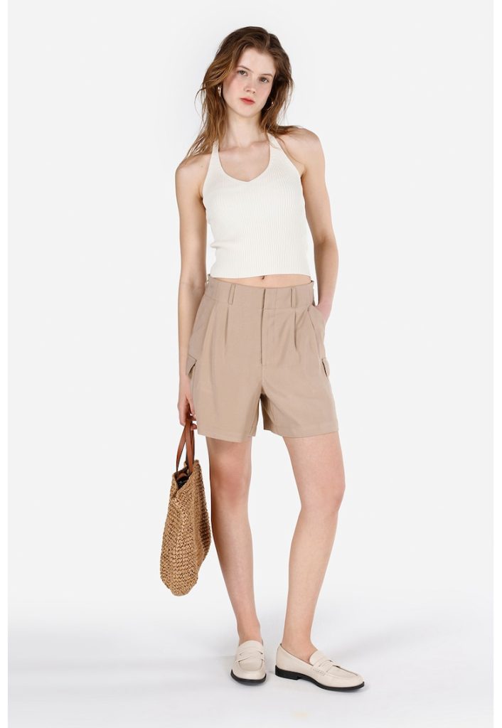 Pantaloni scurti cu buzunare aplicate-FEMEI/IMBRACAMINTE/Pantaloni si colanti-IMBRACAMINTE/Pantaloni si colanti