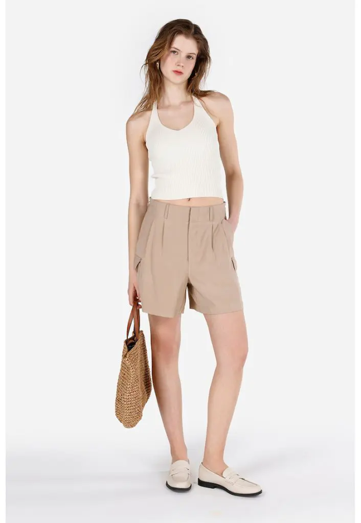 Pantaloni scurti cu buzunare aplicate-FEMEI/IMBRACAMINTE/Pantaloni si colanti-IMBRACAMINTE/Pantaloni si colanti
