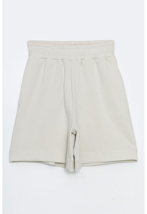 Pantaloni scurti cu model uni si talie elastica-FEMEI/IMBRACAMINTE/Pantaloni si colanti-IMBRACAMINTE/Pantaloni si colanti