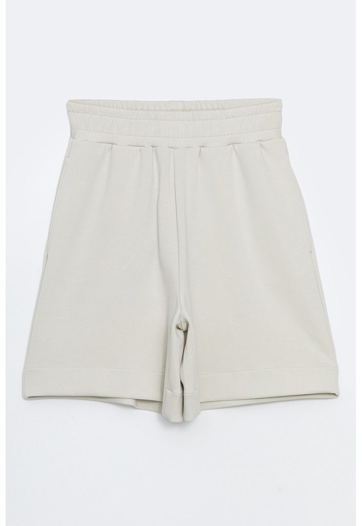 Pantaloni scurti cu model uni si talie elastica-FEMEI/IMBRACAMINTE/Pantaloni si colanti-IMBRACAMINTE/Pantaloni si colanti