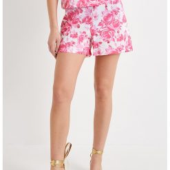 Pantaloni scurti cu talie inalta si model floral-FEMEI/IMBRACAMINTE/Pantaloni si colanti-IMBRACAMINTE/Pantaloni si colanti