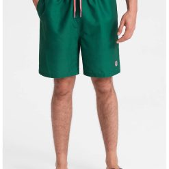 Pantaloni scurti de baie cu model uni si snur de ajustare in talie-BARBATI/IMBRACAMINTE/Costume de baie-IMBRACAMINTE/Costume de baie