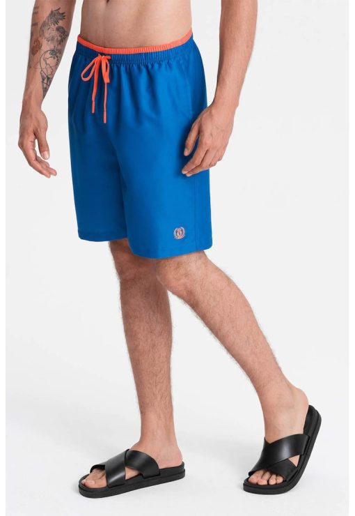 Pantaloni scurti de baie cu model uni si snur de ajustare in talie-BARBATI/IMBRACAMINTE/Costume de baie-IMBRACAMINTE/Costume de baie