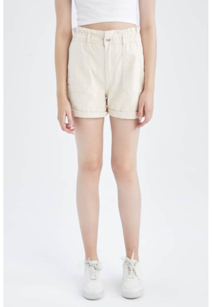 Pantaloni scurti de bumbac cu talie inalta-FEMEI/IMBRACAMINTE/Pantaloni si colanti-IMBRACAMINTE/Pantaloni si colanti