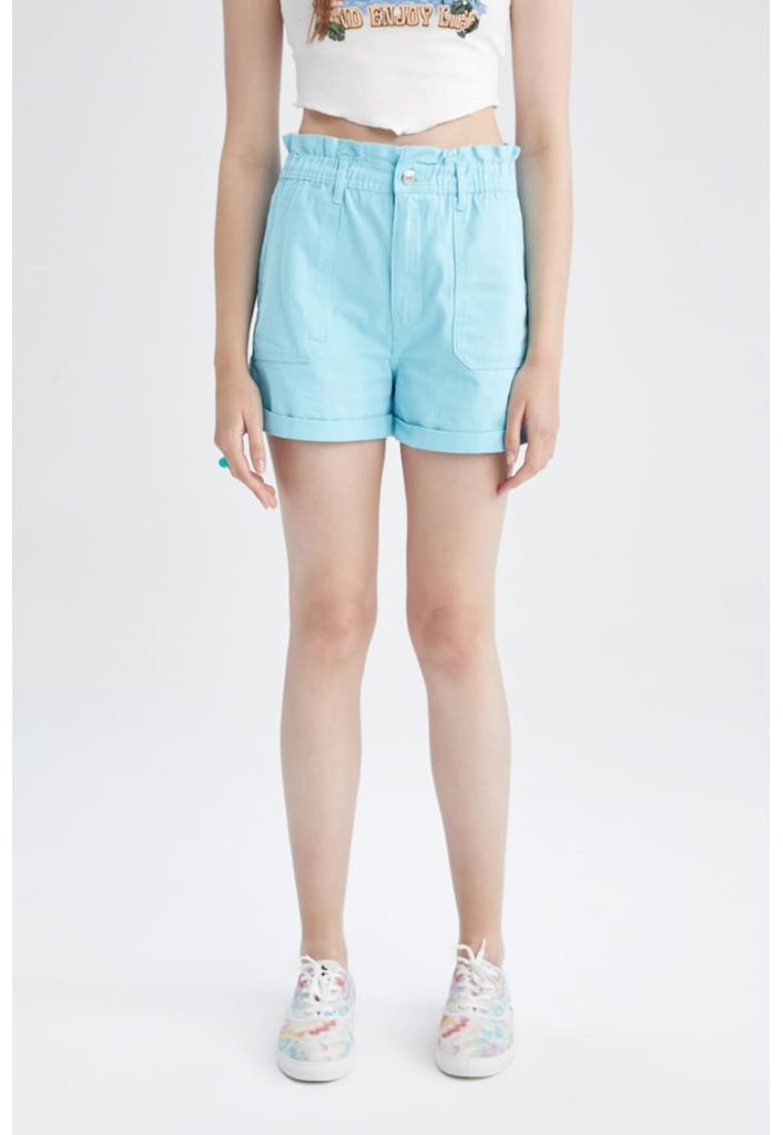Pantaloni scurti de bumbac cu talie inalta-FEMEI/IMBRACAMINTE/Pantaloni si colanti-IMBRACAMINTE/Pantaloni si colanti
