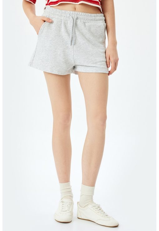 Pantaloni scurti din amestec de bumbac cu snur de ajustare in talie-FEMEI/IMBRACAMINTE/Pantaloni si colanti-IMBRACAMINTE/Pantaloni si colanti