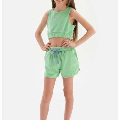 Pantaloni scurti din amestec de bumbac cu snur in talie-FETE/IMBRACAMINTE/Sorturi-IMBRACAMINTE/Sorturi