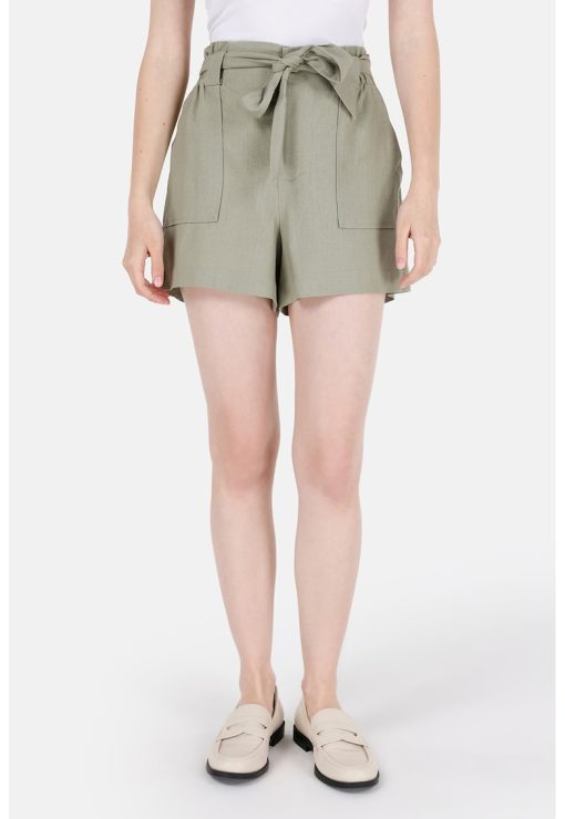 Pantaloni scurti din amestec de in cu snuri elastic de ajustare in talie-FEMEI/IMBRACAMINTE/Pantaloni si colanti-IMBRACAMINTE/Pantaloni si colanti
