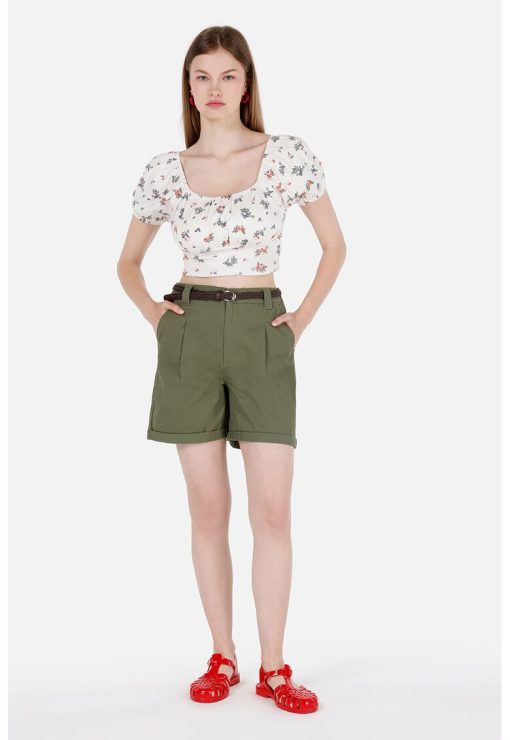 Pantaloni scurti relaxed fit din amestec de bumbac cu terminatii rulate-FEMEI/IMBRACAMINTE/Pantaloni si colanti-IMBRACAMINTE/Pantaloni si colanti
