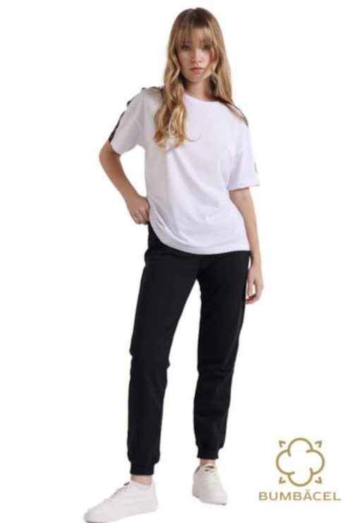 Pantaloni sport cu manseta elastica - Negri-FEMEI/IMBRACAMINTE/Pantaloni si colanti-IMBRACAMINTE/Pantaloni si colanti