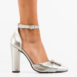 Pantofi dama Katlego Argintii-Pantofi cu toc-Pantofi cu toc
