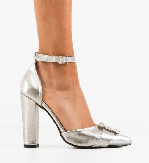 Pantofi dama Katlego Argintii-Pantofi cu toc-Pantofi cu toc