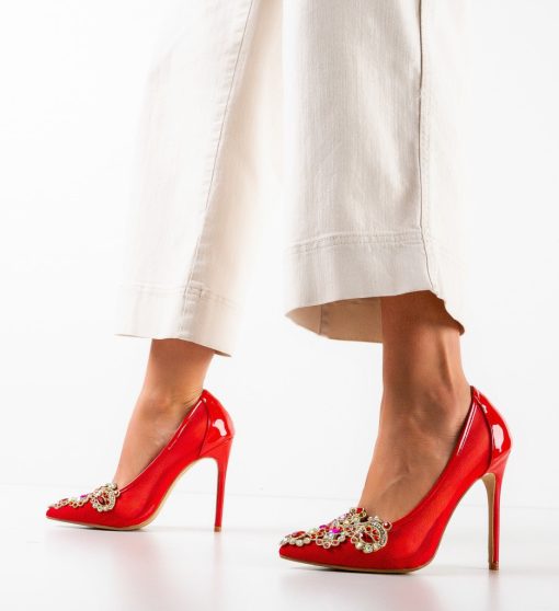 Pantofi dama Lilli Rosii-Pantofi cu toc-Pantofi cu toc