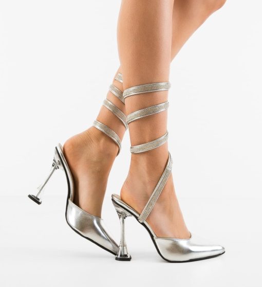 Pantofi dama Tamzin Argintii-Pantofi cu toc-Pantofi cu toc