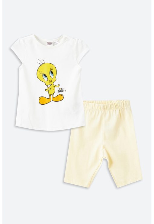 Pijama cu pantaloni scurti - din bumbac - cu imprimeu-FETE/IMBRACAMINTE/Pijamale si halate de baie-IMBRACAMINTE/Pijamale si halate de baie