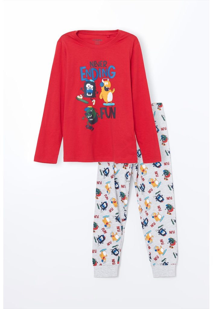 Pijama din bumbac cu imprimeu cu desene animate-BAIETI/IMBRACAMINTE/Pijamale si halate de baie-IMBRACAMINTE/Pijamale si halate de baie