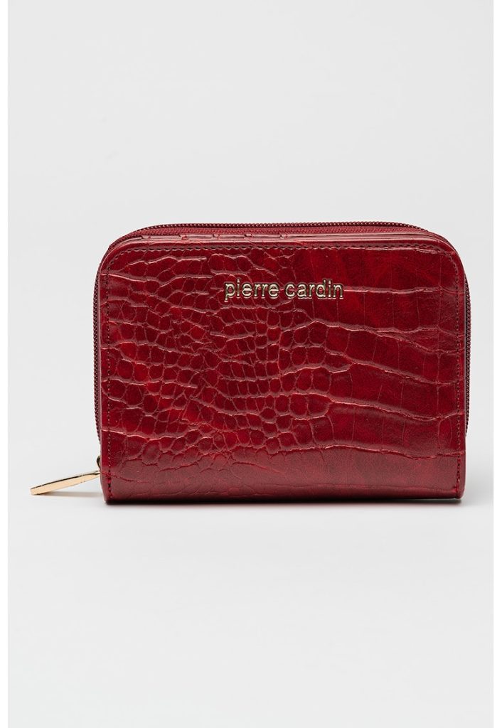 Portofel cu logo si aspect de piele de crocodil-FEMEI/GENTI SI ACCESORII/Portofele si brelocuri-GENTI SI ACCESORII/Portofele si brelocuri