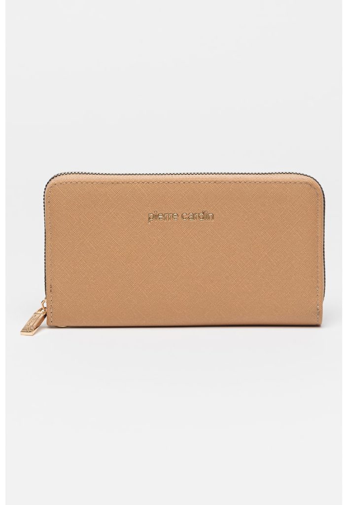 Portofel de piele ecologica saffiano cu fermoar-FEMEI/GENTI SI ACCESORII/Portofele si brelocuri-GENTI SI ACCESORII/Portofele si brelocuri