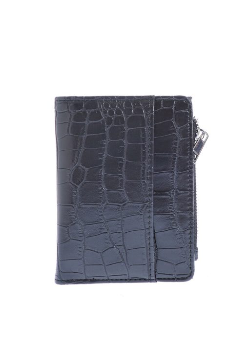 Portofel negru cu aspect piele de sarpe-FEMEI/GENTI SI ACCESORII/Portofele si brelocuri-GENTI SI ACCESORII/Portofele si brelocuri