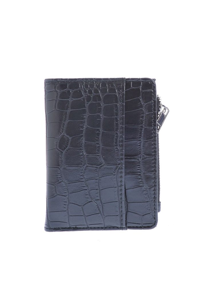 Portofel negru cu aspect piele de sarpe-FEMEI/GENTI SI ACCESORII/Portofele si brelocuri-GENTI SI ACCESORII/Portofele si brelocuri