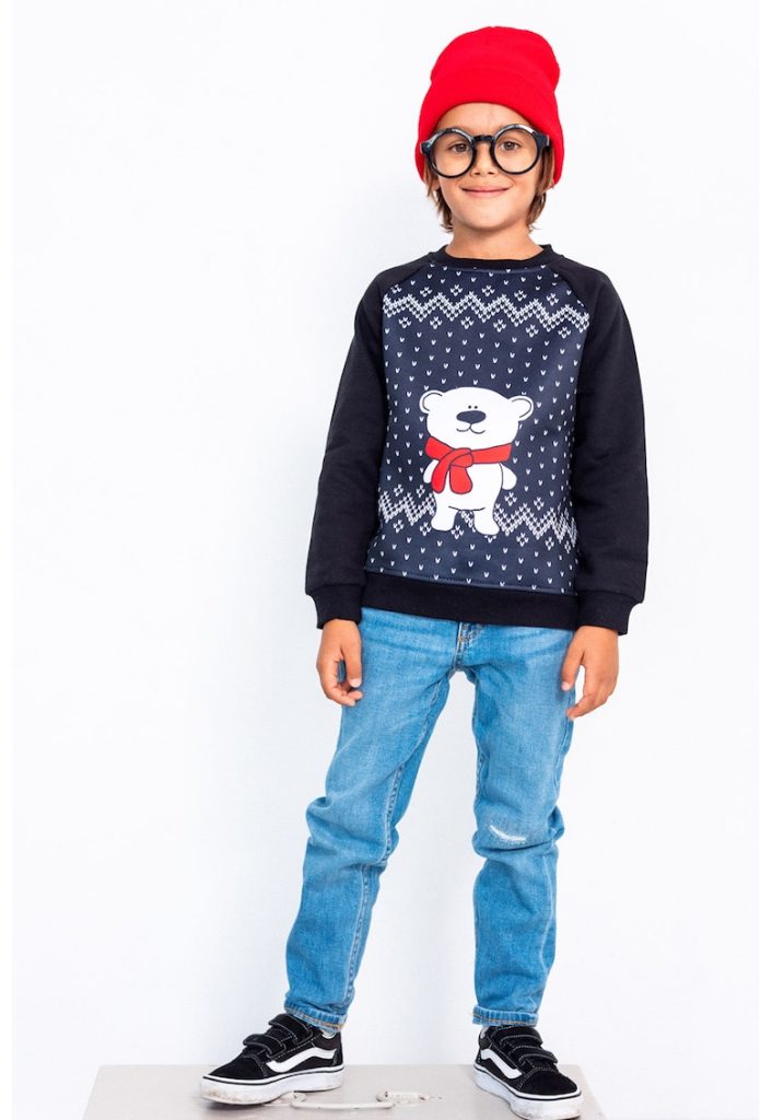 Pulover cu decolteu la baza gatului - maneci raglan si tematica de Craciun-FETE/IMBRACAMINTE/Pulovere si cardigane-IMBRACAMINTE/Pulovere si cardigane