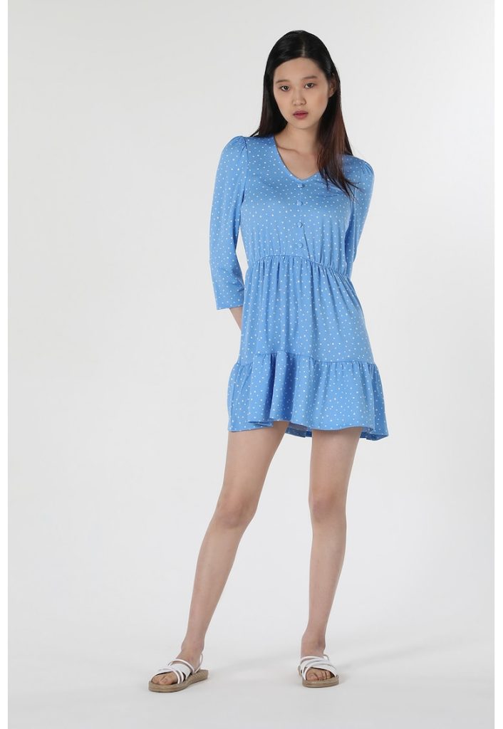 Rochie de jerseu cu decolteu in V si buline-FEMEI/IMBRACAMINTE/Rochii-IMBRACAMINTE/Rochii
