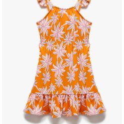 Rochie evazata cu model tropical-FETE/IMBRACAMINTE/Rochii-IMBRACAMINTE/Rochii