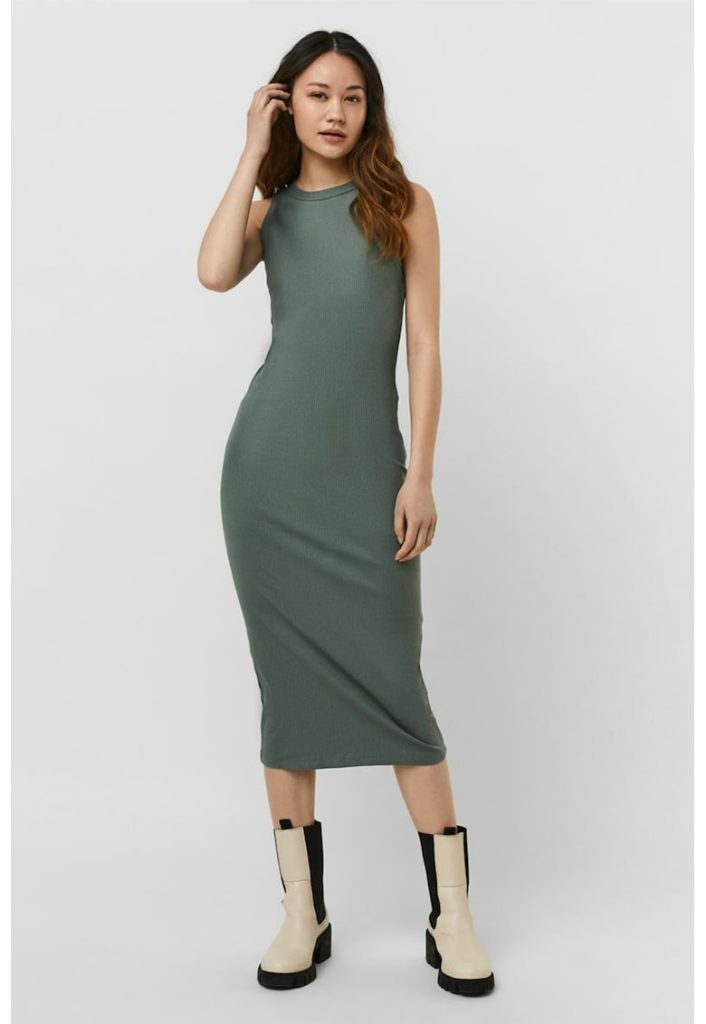 Rochie midi din amestec de bumbac organic-FEMEI/IMBRACAMINTE/Rochii-IMBRACAMINTE/Rochii