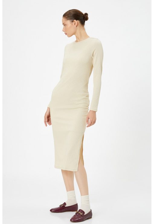 Rochie midi striata cu slit lateral-FEMEI/IMBRACAMINTE/Rochii-IMBRACAMINTE/Rochii