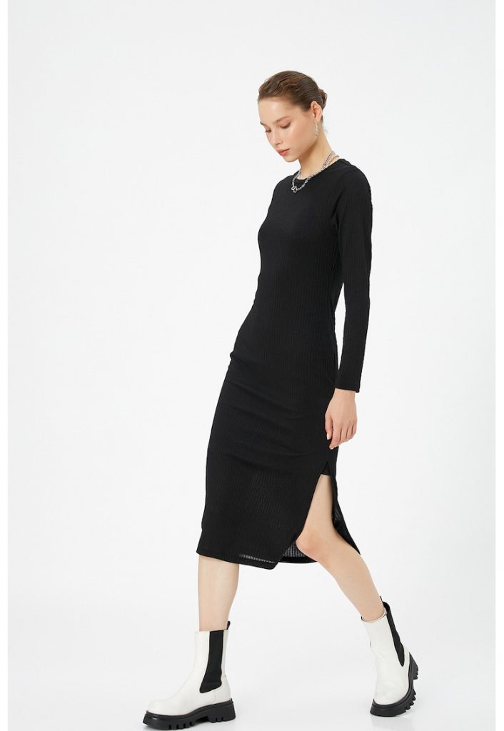 Rochie midi striata cu slit lateral-FEMEI/IMBRACAMINTE/Rochii-IMBRACAMINTE/Rochii