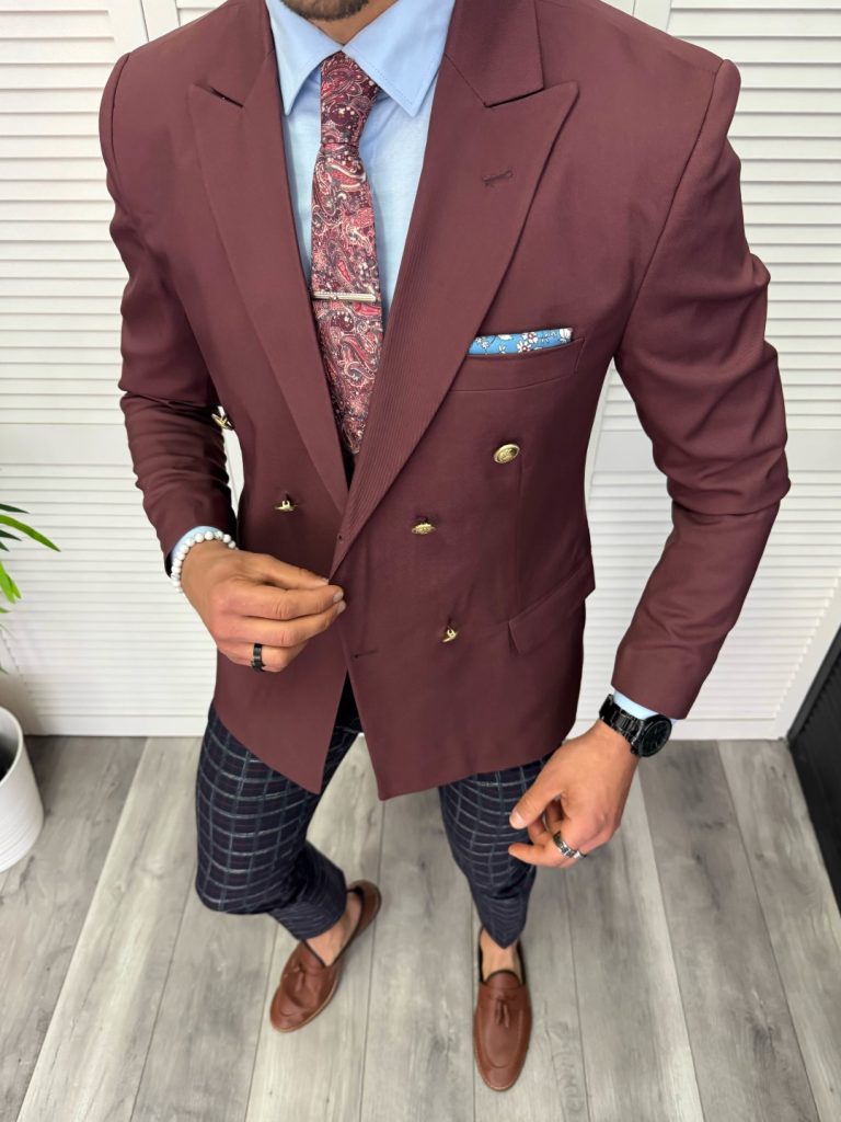Sacou barbati slim fit  2 randuri de nasturi cu defect DEF765 D4-5.1-Sacouri barbati